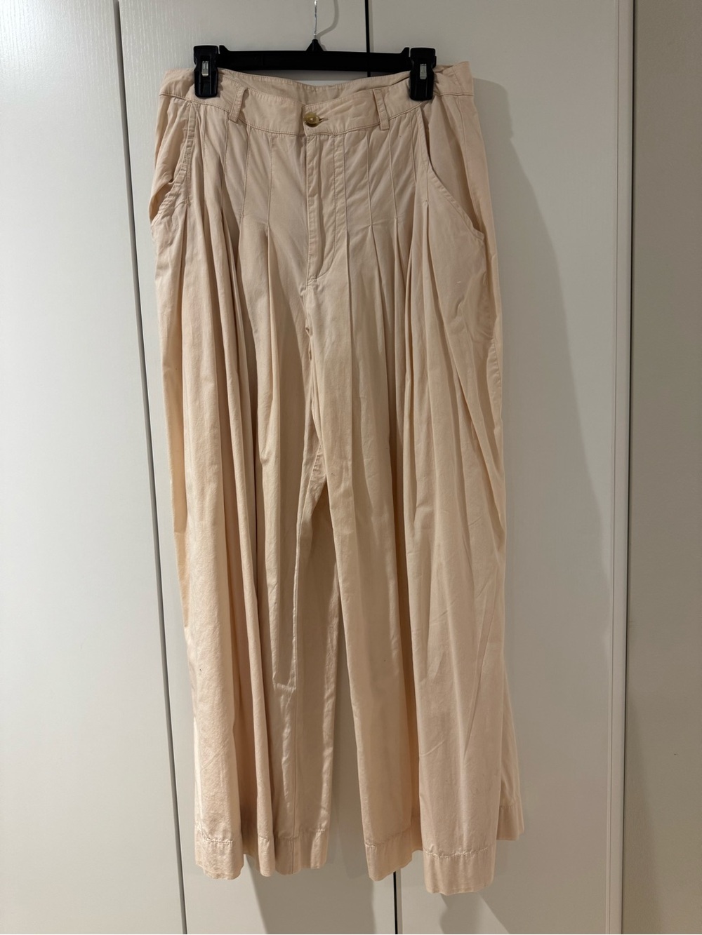 Free People Cream Pleated Wide-Leg pants